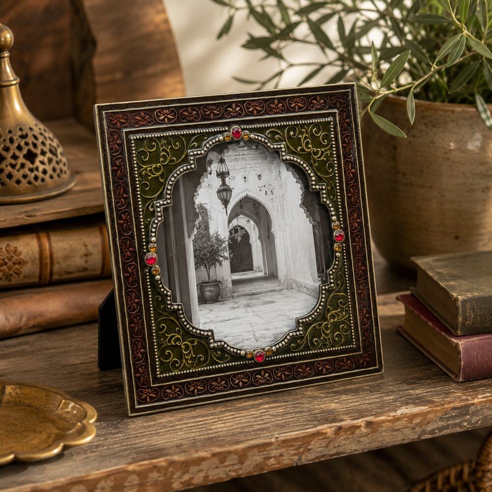 Sunflower Designs Jeweled Metal 4x4 Picture Frame Moorish Boho Decor